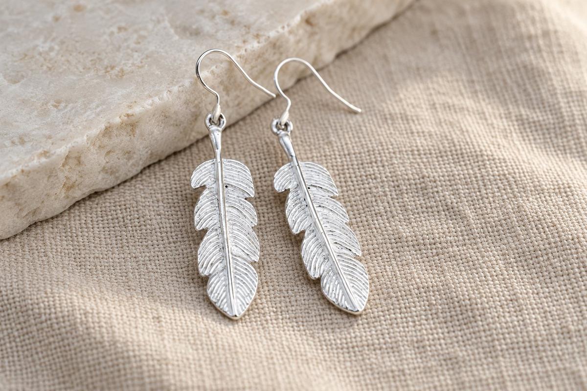 Tin Feather Design Earrings - Anniversary or Birthday Gift