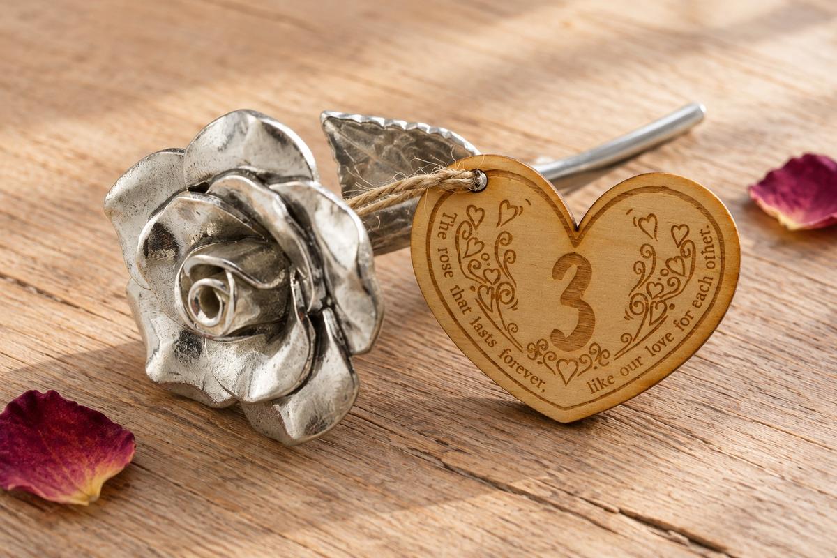 3rd Anniversary Forever Rose with Wooden Token