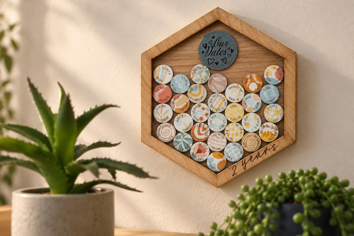 2nd Anniversary Date Night Token Hanging Frame Ornament - Create 30 2nd Anniversary Date Night Memories to Display (datenightframe05)