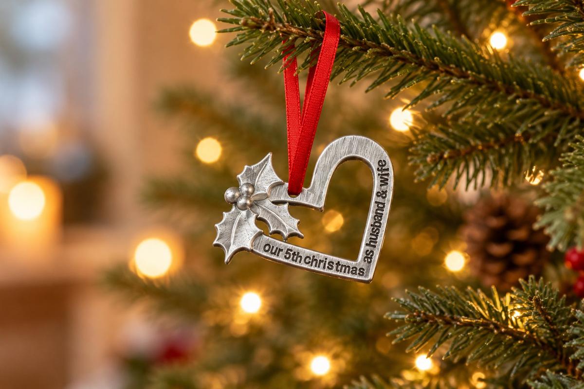 5 Year Anniversary Christmas Tree Ornament - Reads Our 5th Christmas as Husband & Wife