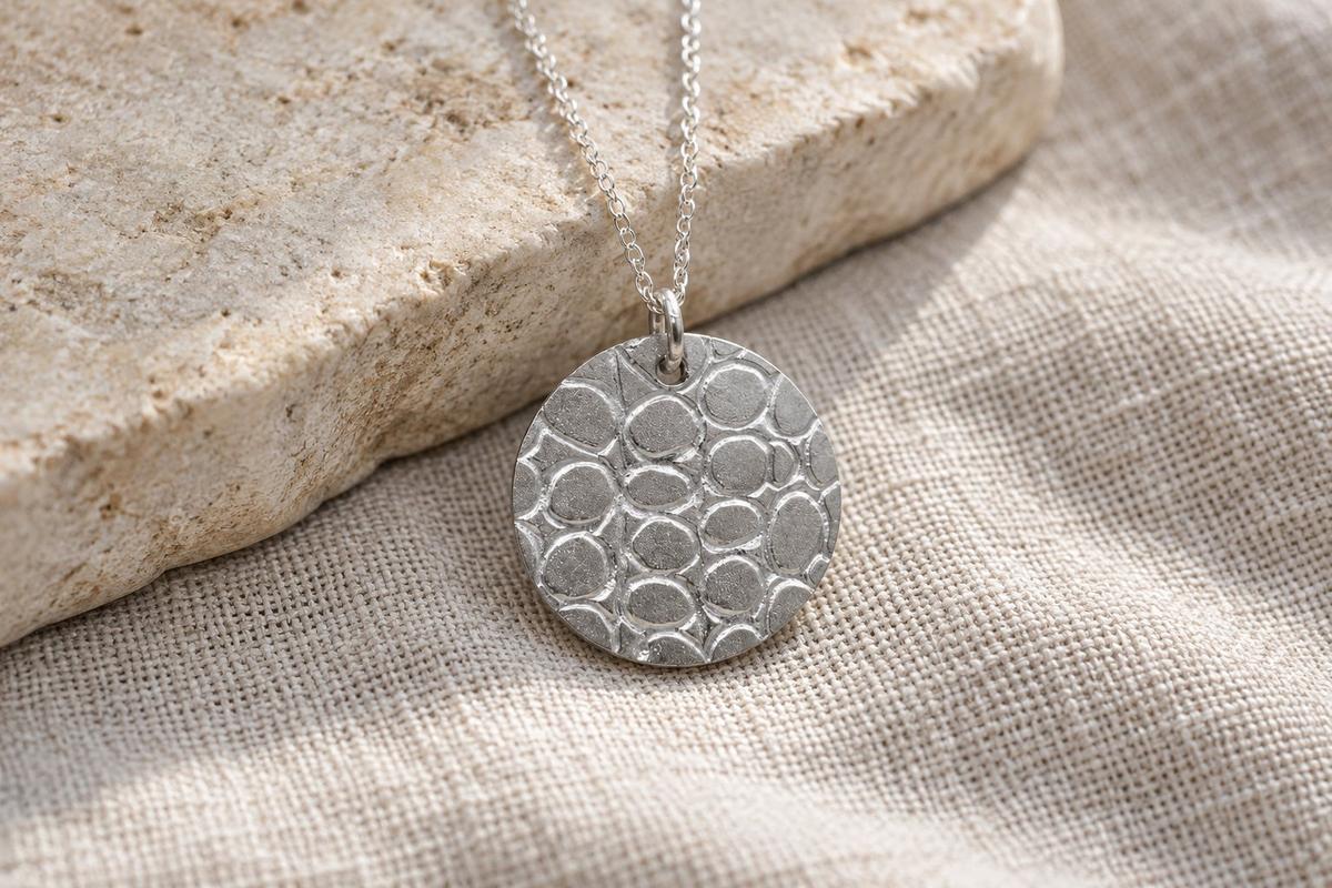 Tin Textured Effect Pendant Necklace – 10th Anniversary Gift, Pure Tin