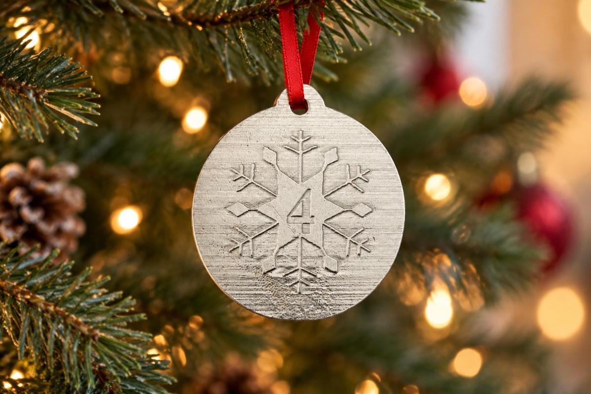 4th Christmas Snowflake Metal Decoration - 4th Anniversary Idea