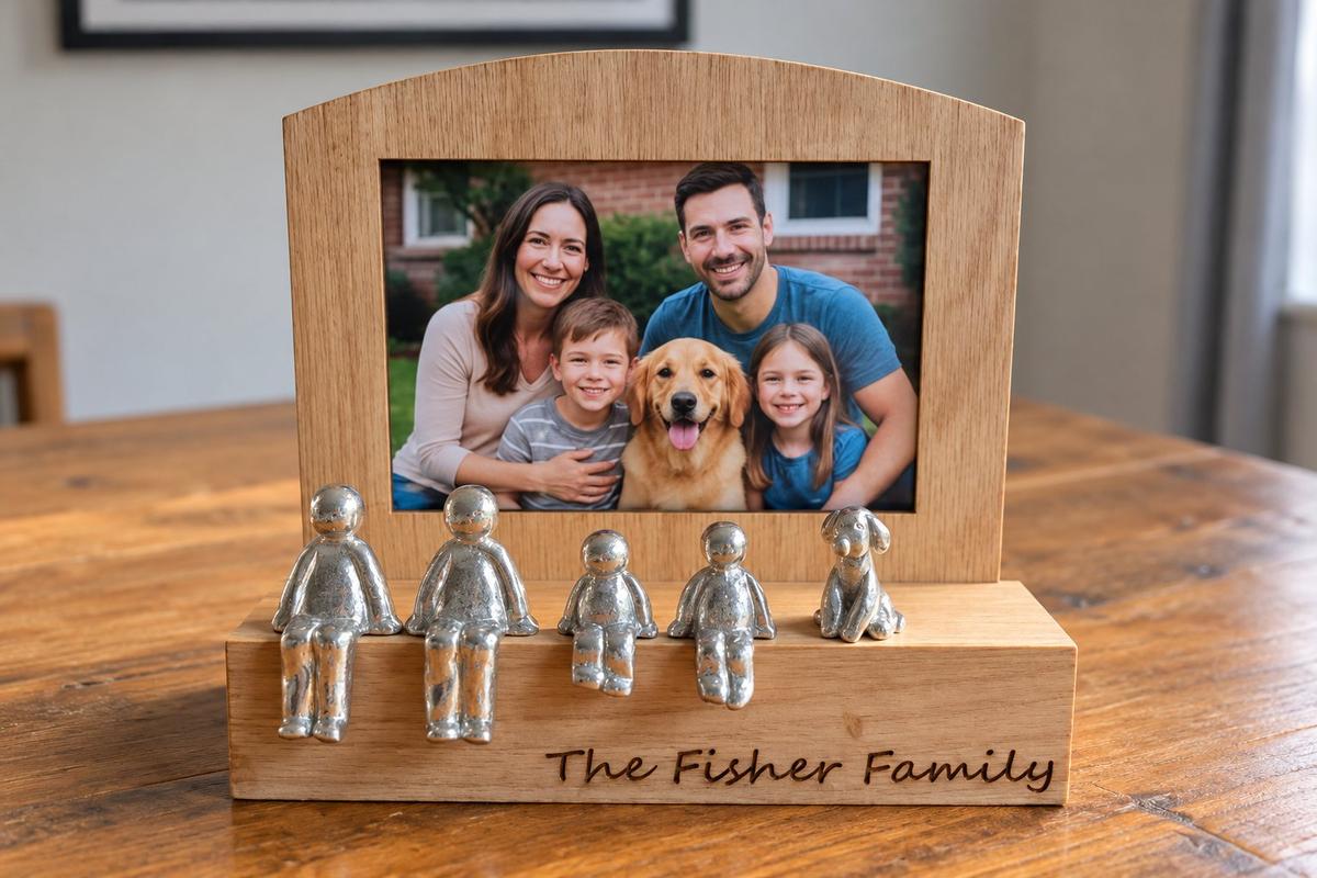 Personalised Family Photo Frame | 'We Made a Family' 6x4 Wooden Frame with Tin Figures | Anniversary, Christmas & Birthday Gift, UK