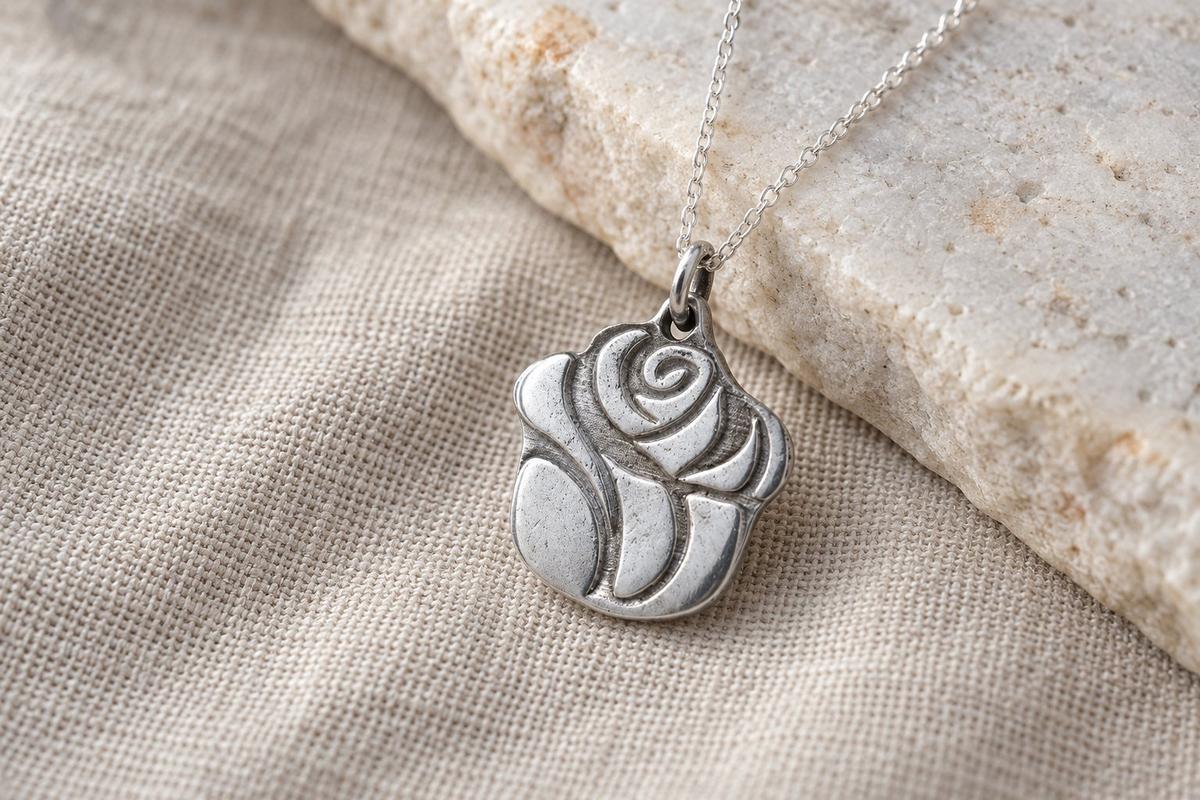 Tin Rose Design Pendant Necklace – 10th Anniversary Gift, Pure Tin