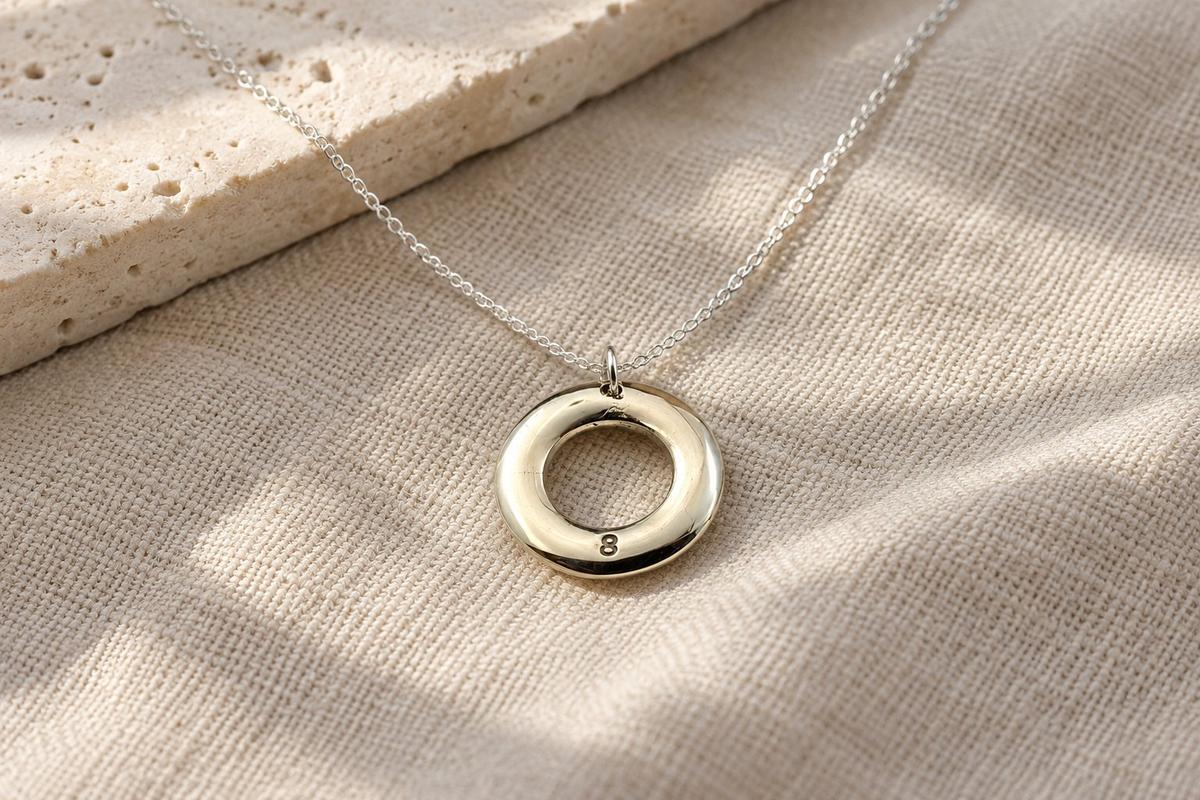 Bronze Hoop Pendant - Stamped 8 for the 8th Anniversary