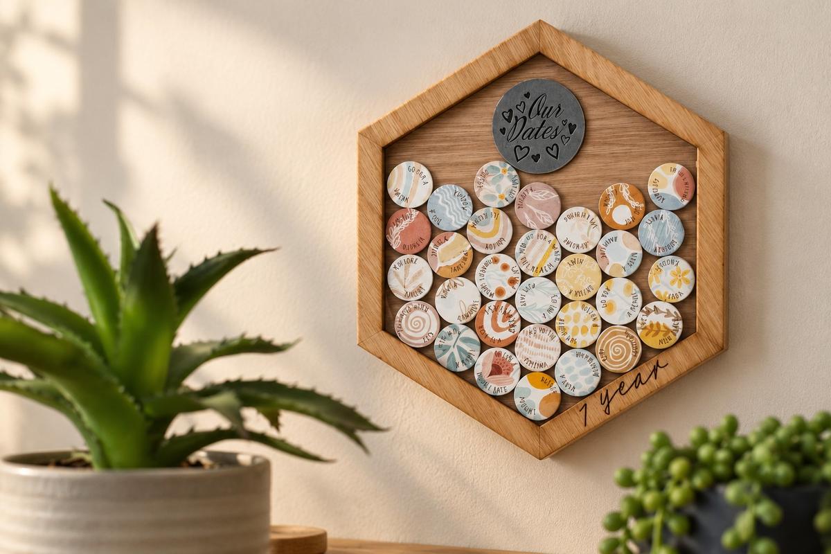 1st Anniversary Date Night Token Hanging Frame Ornament - Create 20 1st Anniversary Date Night Memories to Display (datenightframe01)