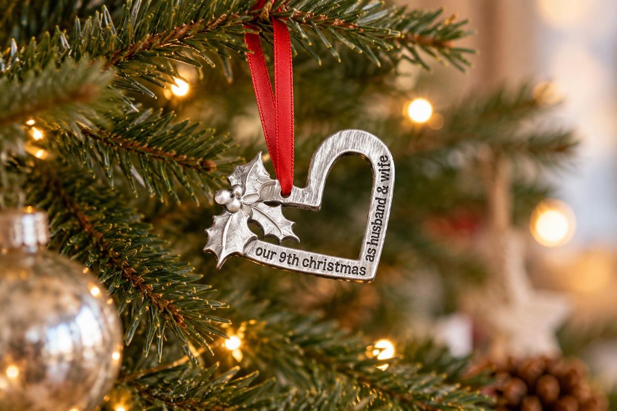 9 Year Anniversary Christmas Tree Ornament - Reads Our 9th Christmas as Husband & Wife