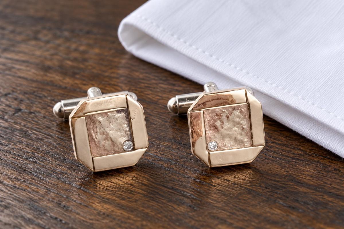 8th Bronze Octagon Anniversary Diamond Cufflinks - for him, wedding, birthday, christmas