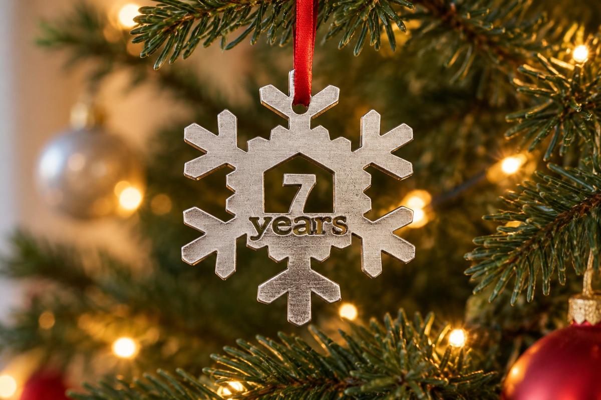 7 Year Cut Out Metal Snowflake Christmas Tree Hanging Decoration - 7th Wedding Anniversary