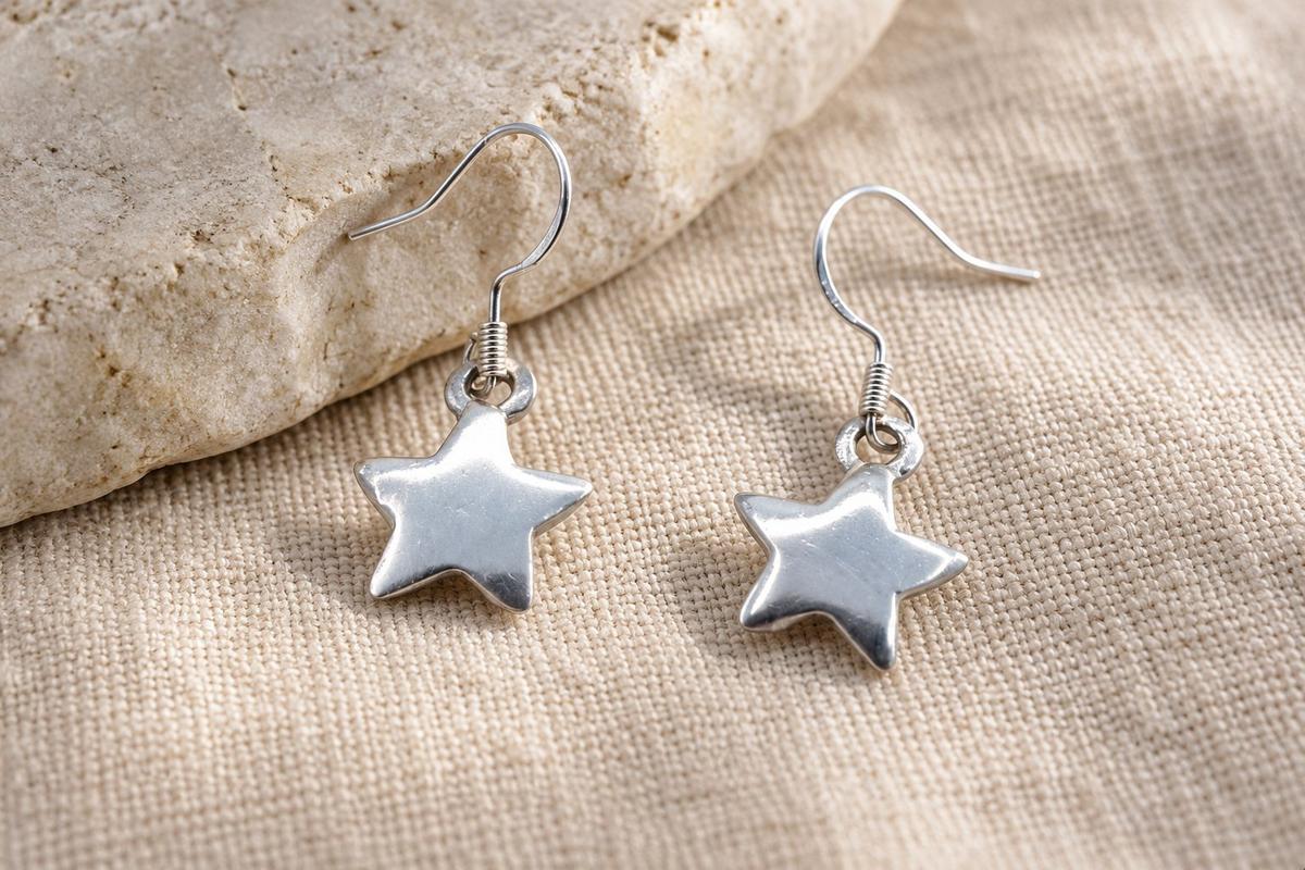 Tin Smooth Star Design Earrings - Anniversary or Birthday Gift