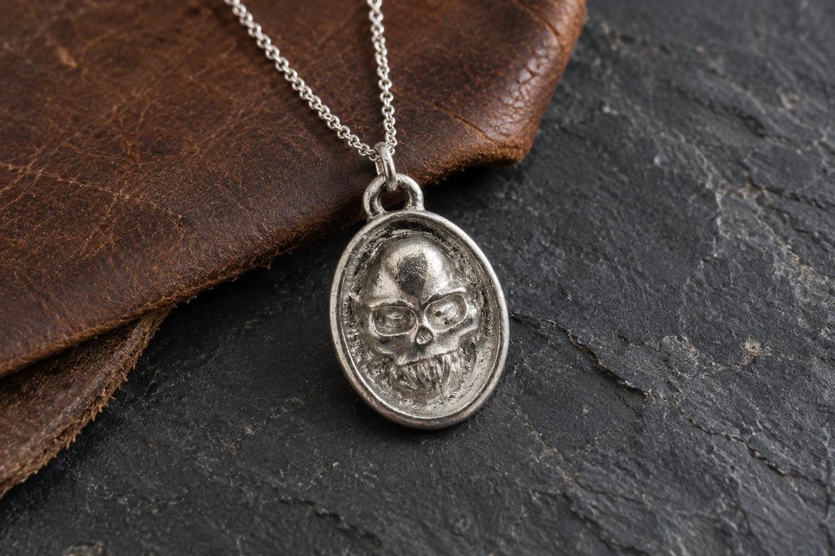 Tin Skull Design Pendant/Necklace - 10th Wedding Anniversary. Birthday.