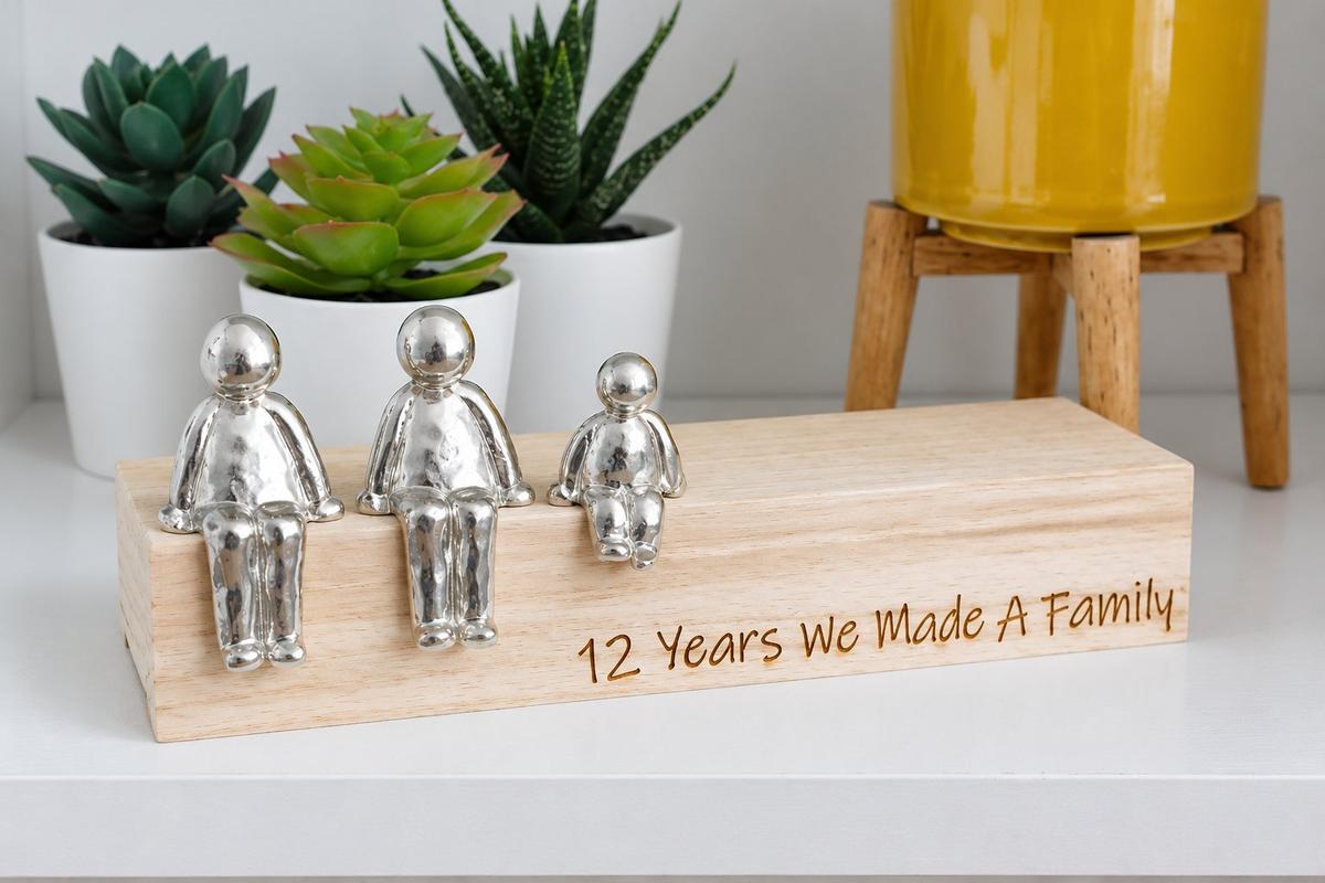 12 Years We Made a Family Sculpture Figurines - 12th Anniversary | Years 1 to 30 Available | Wooden Box Size & Grain Will Vary