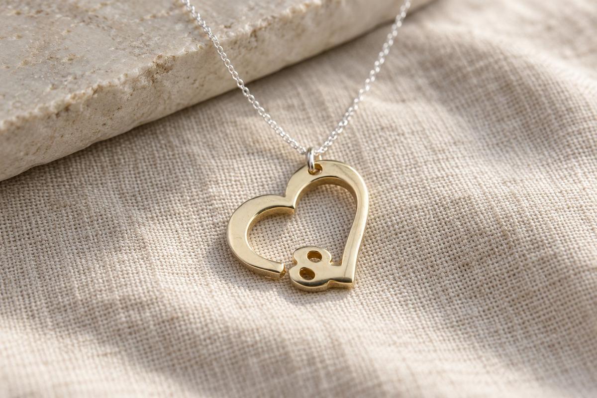 Bronze necklace for him or her — polished open-heart bronze pendant on a fine silver-coloured chain, 8th anniversary gift