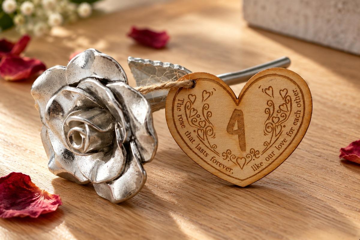 4th Anniversary Forever Rose with Wooden Token