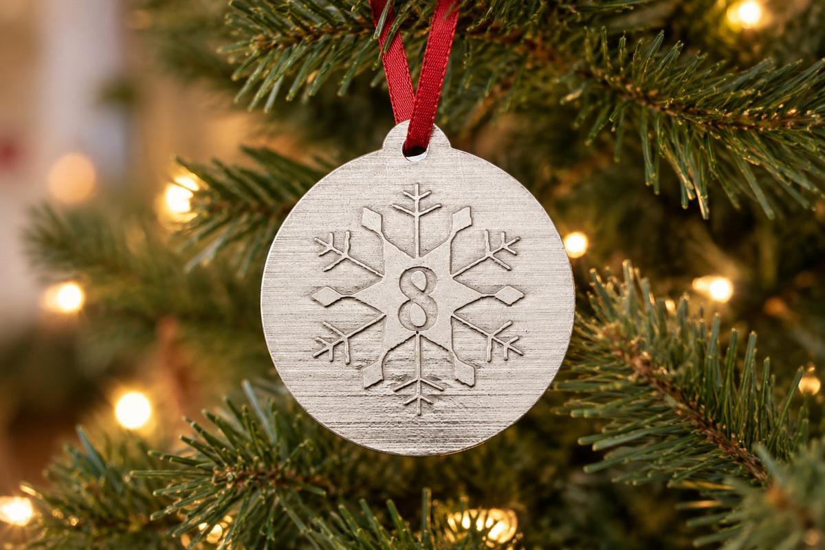 8th Christmas Snowflake Metal Decoration - 8th Anniversary Idea