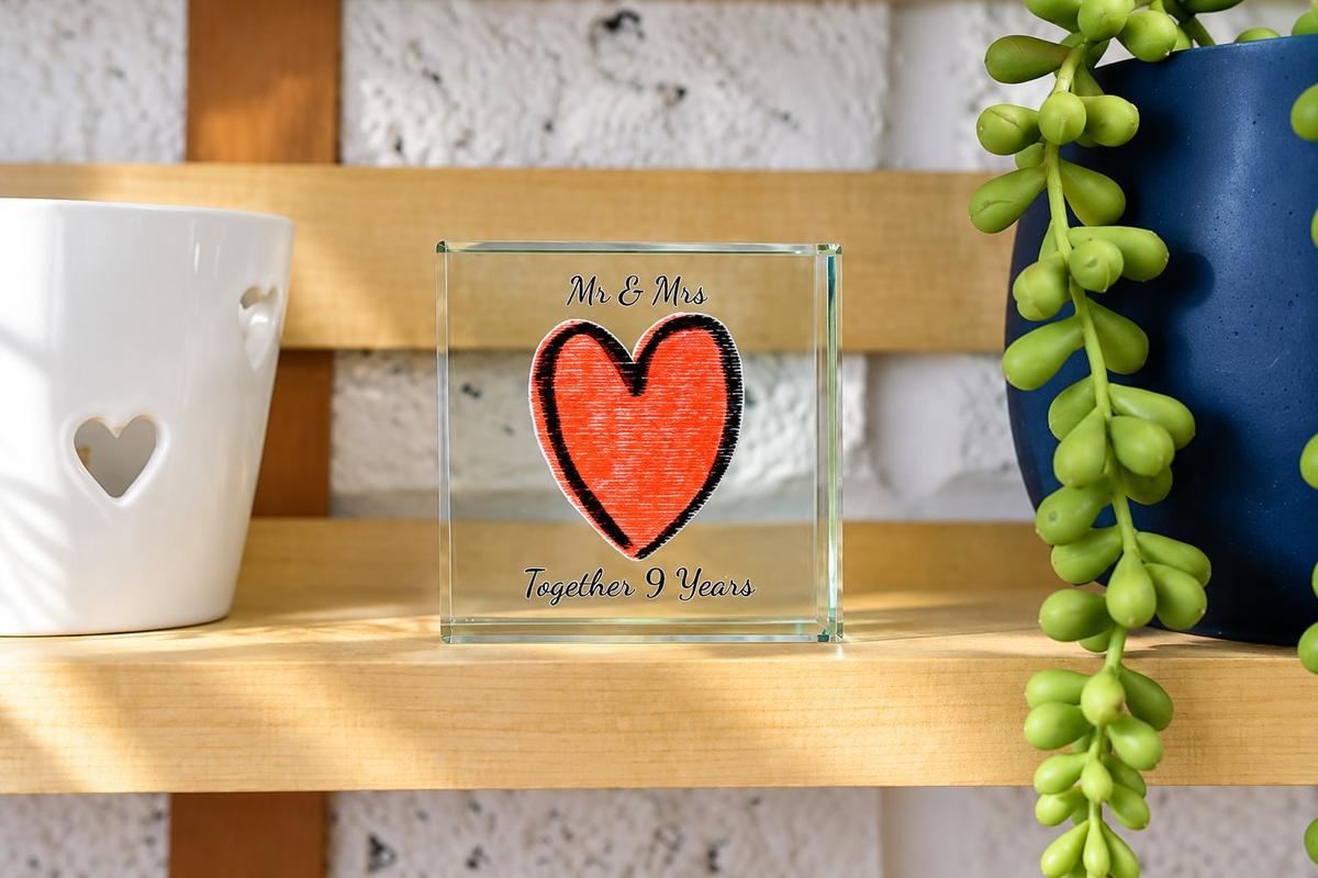 9th Year Anniversary Glass Trophy For Husband Or Wife