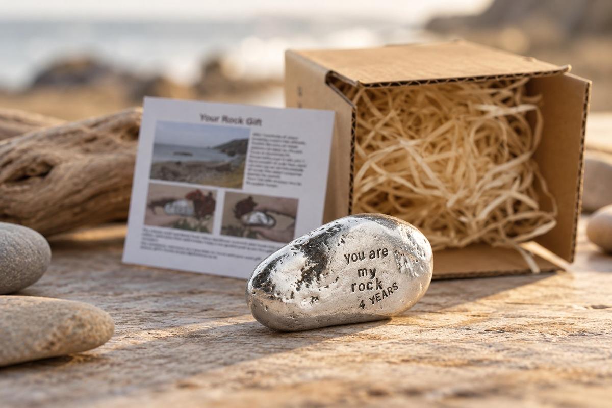 4th Anniversary You Are My Rock Gift Idea - Solid Metal Heavy Polished Rock Gift for 4 Year Anniversary