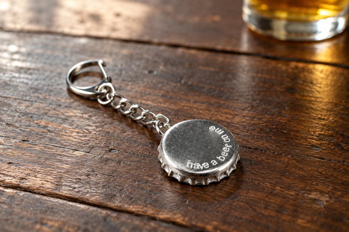 Have a Beer On Me. Tin Bottle Cap Keyring/Keychain. Token. Birthday. Anniversary. Fathers Day. Best Man.