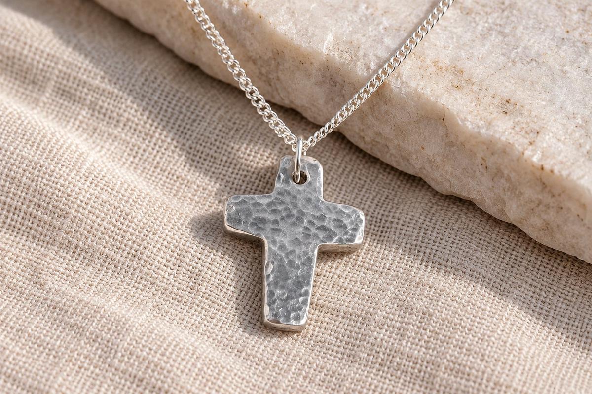 10th Anniversary Ideas Tin Cross Pendant - Hammered Effect Cast From 100% Pure Tin