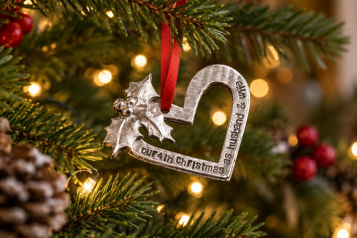 4 Year Anniversary Christmas Tree Ornament - Reads Our 4th Christmas as Husband & Wife