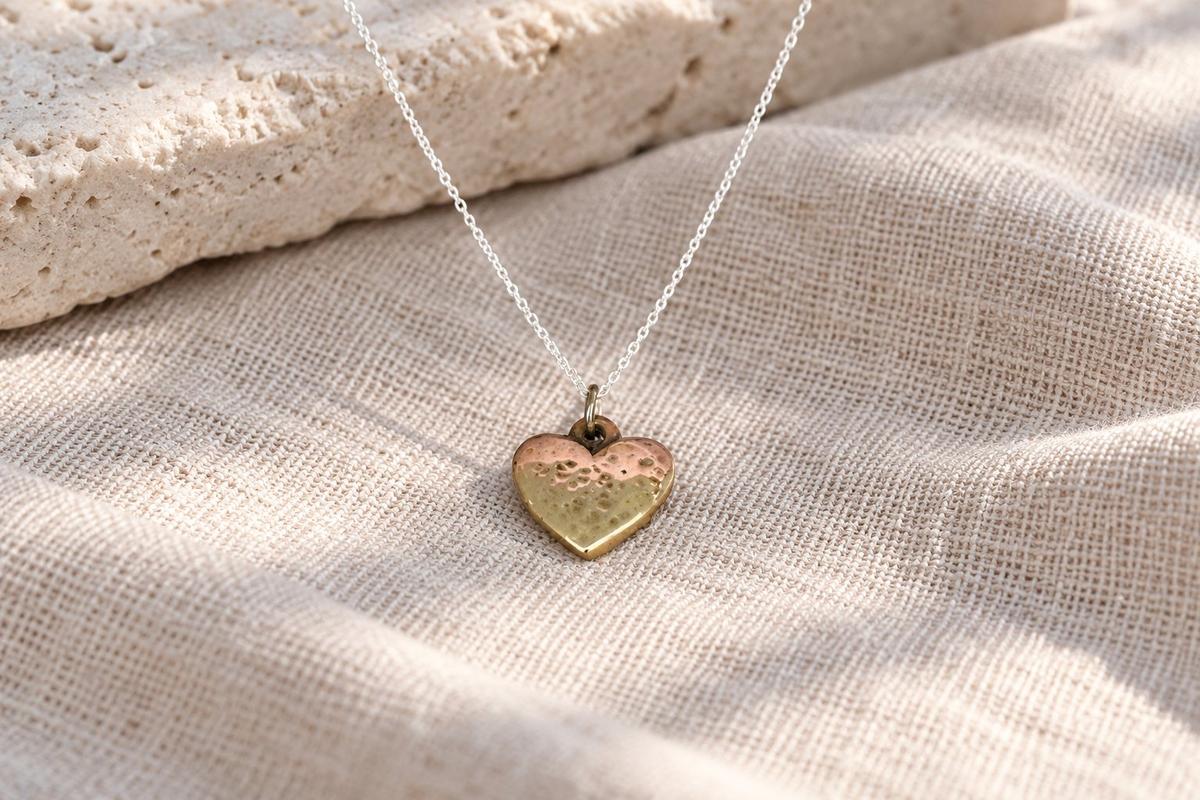 Bronze Beaten Heart Pendant - Anniversary & Birthday Gift