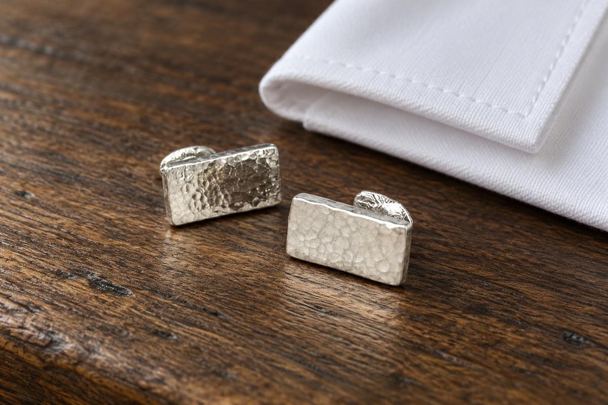 Tin Beaten Rectangle Cufflinks, Anniversary or Birthday Gift