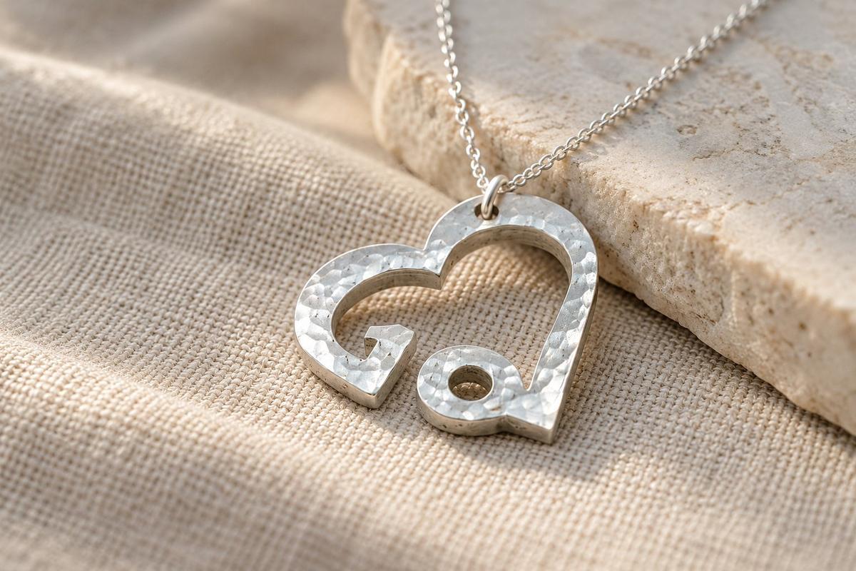 10th Anniversary Beaten Heart Pendant with Sterling Silver Chain - Traditional 10th Tin Anniversary