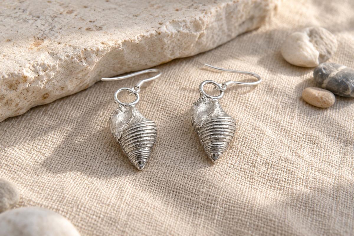 Tin Seashell Design Earrings - Anniversary or Birthday Gift. Nautical Themed Gift.