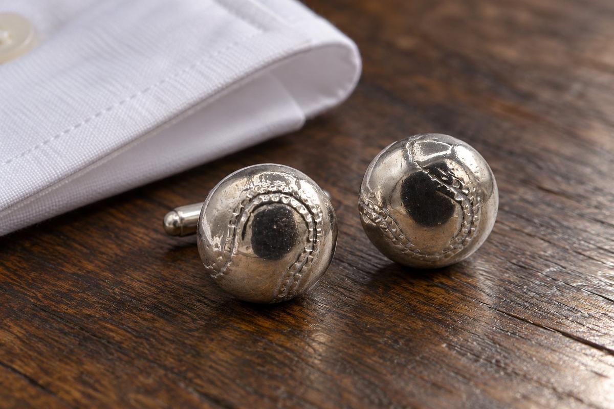 Baseball/cricket Tin Cufflinks - 10th Wedding Anniversary Mens gift. Birthday. Fathers Day.
