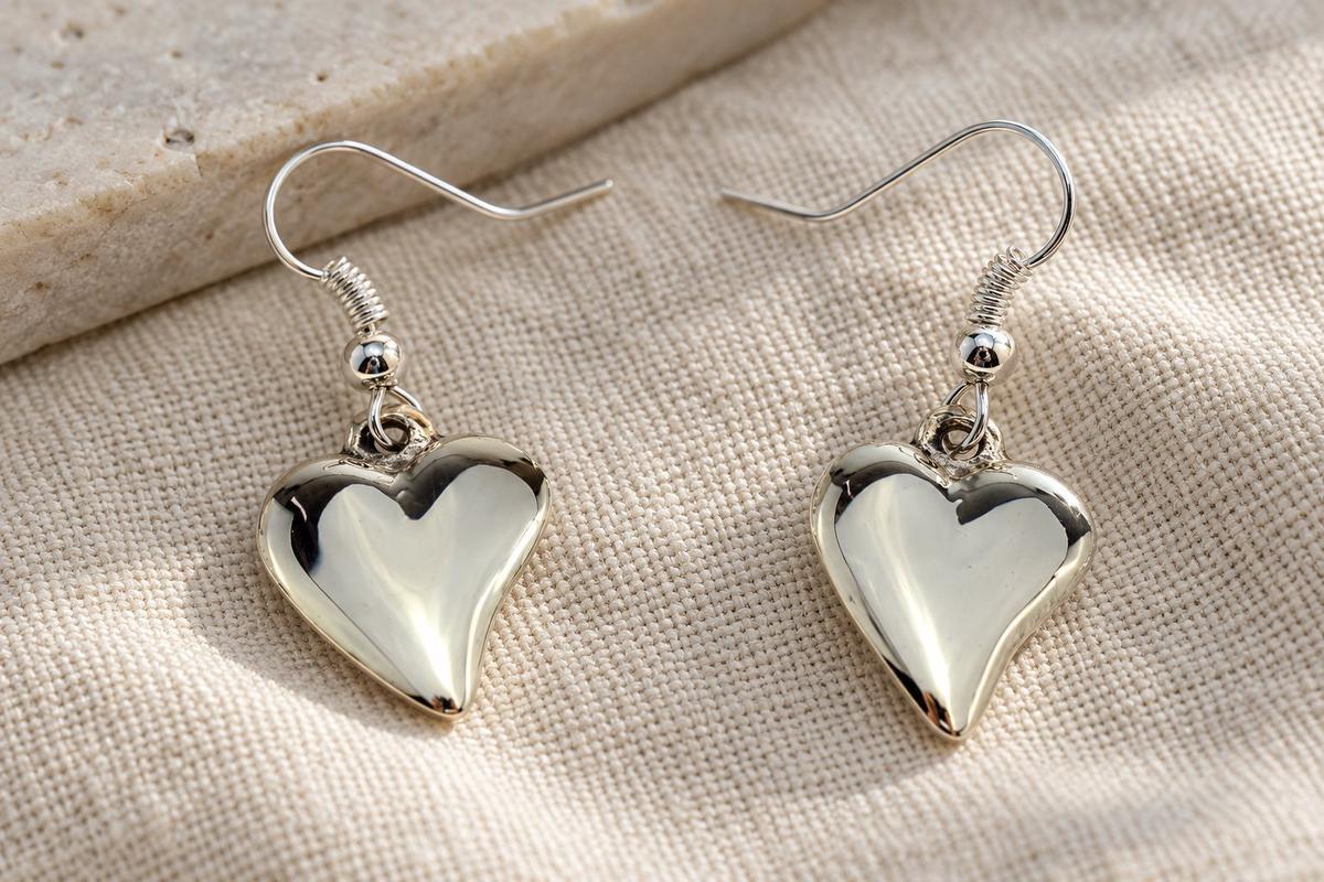 anniversary earrings — bronze off-shaped heart drop earrings on hook wires, 8th anniversary gift