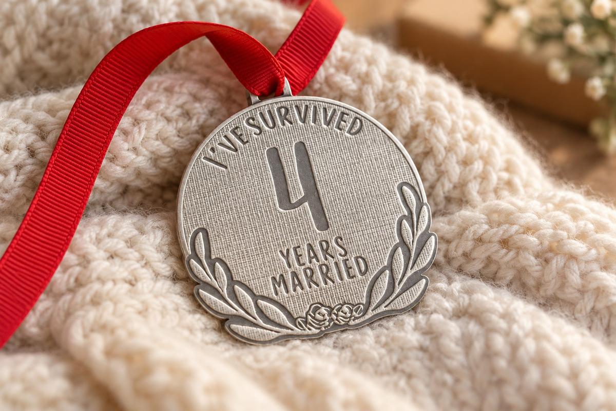 I've Survived 4 Years Married | Anniversary Medal with Sarcastic Phrase