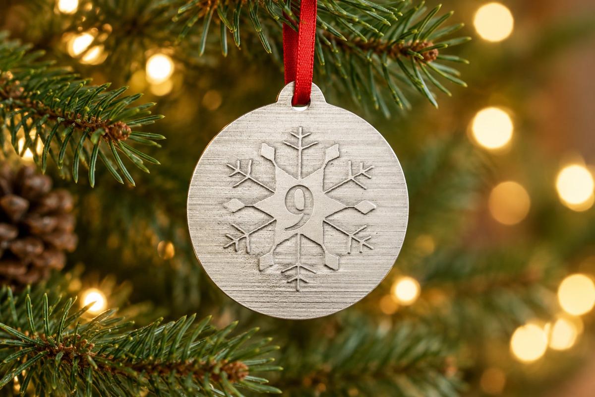 9th Christmas Snowflake Metal Decoration - 9th Anniversary Idea