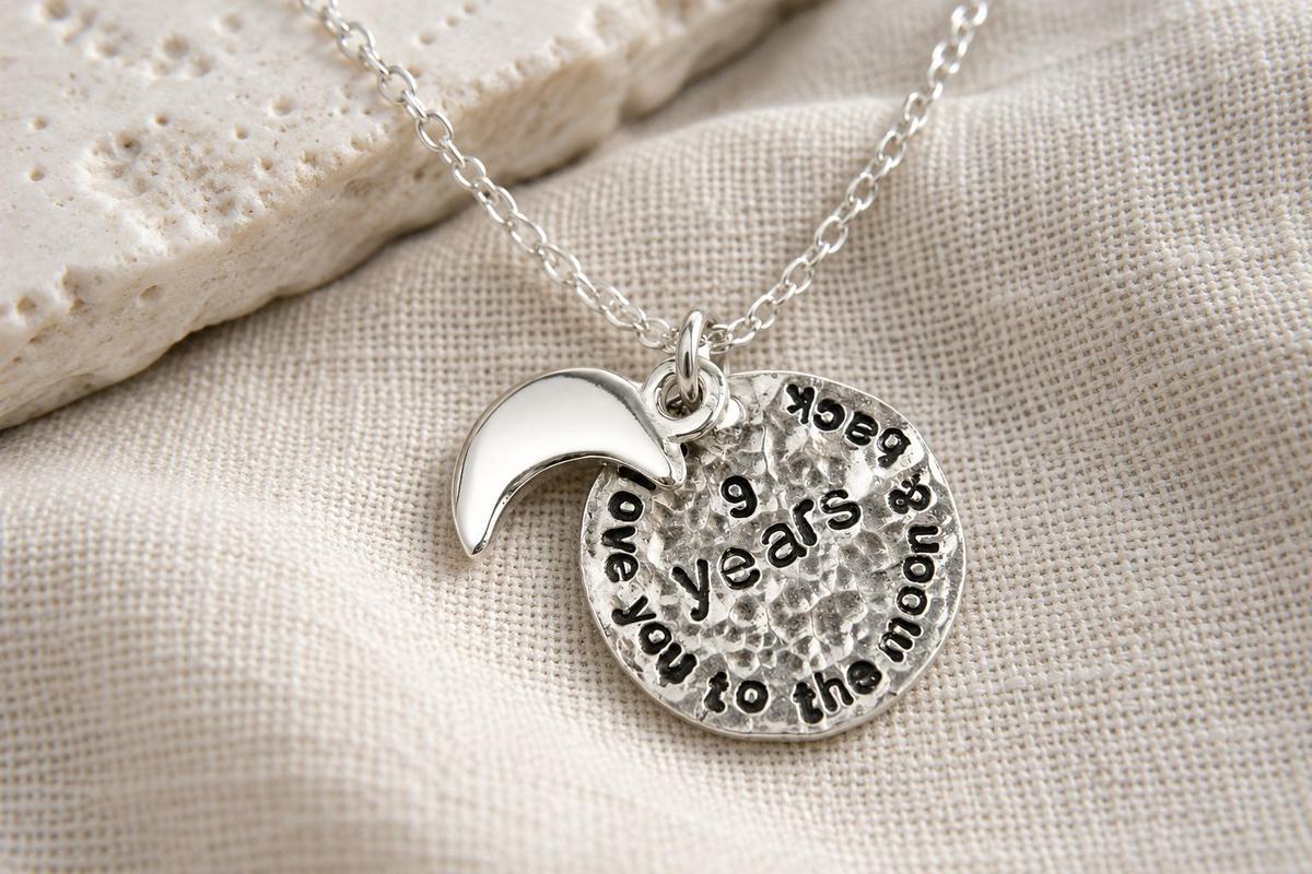 9th Anniversary Necklace – Rustic Moon, 'I Love You To The Moon And Back'