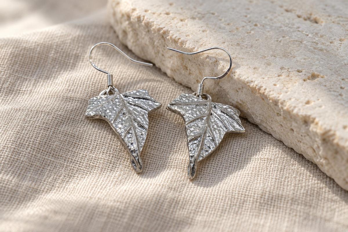 Tin Detailed Leaf Design Earrings - Anniversary or Birthday Gift