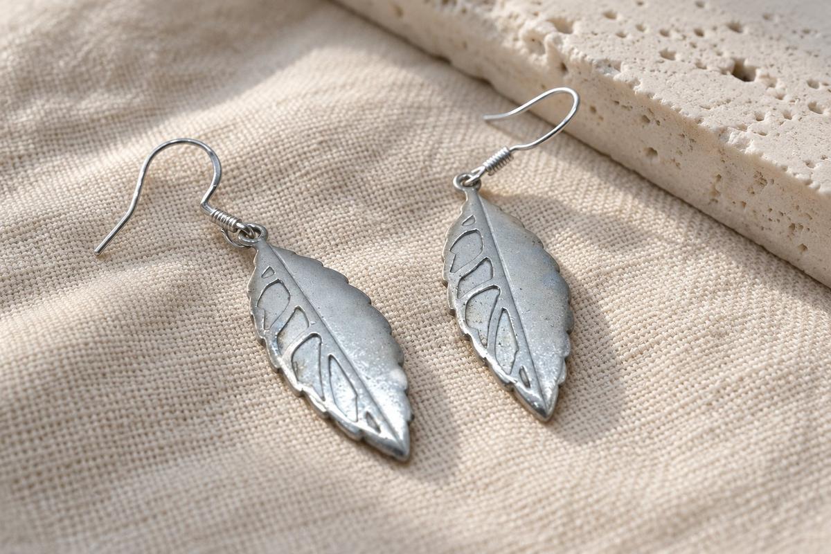 Tin Leaf Design Earrings - Anniversary or Birthday Gift