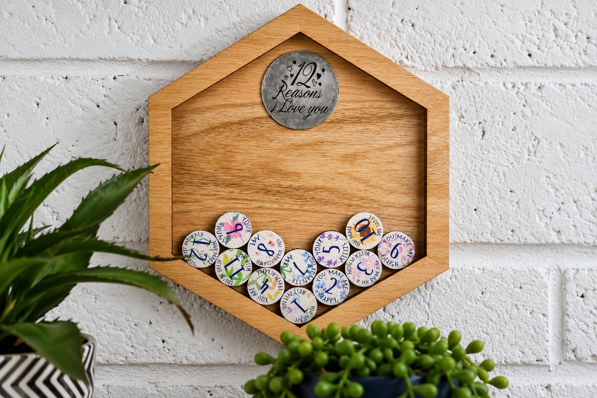 12th Anniversary 12 Reasons I Love You Wooden Wall Frame - Full Colour Love Tokens