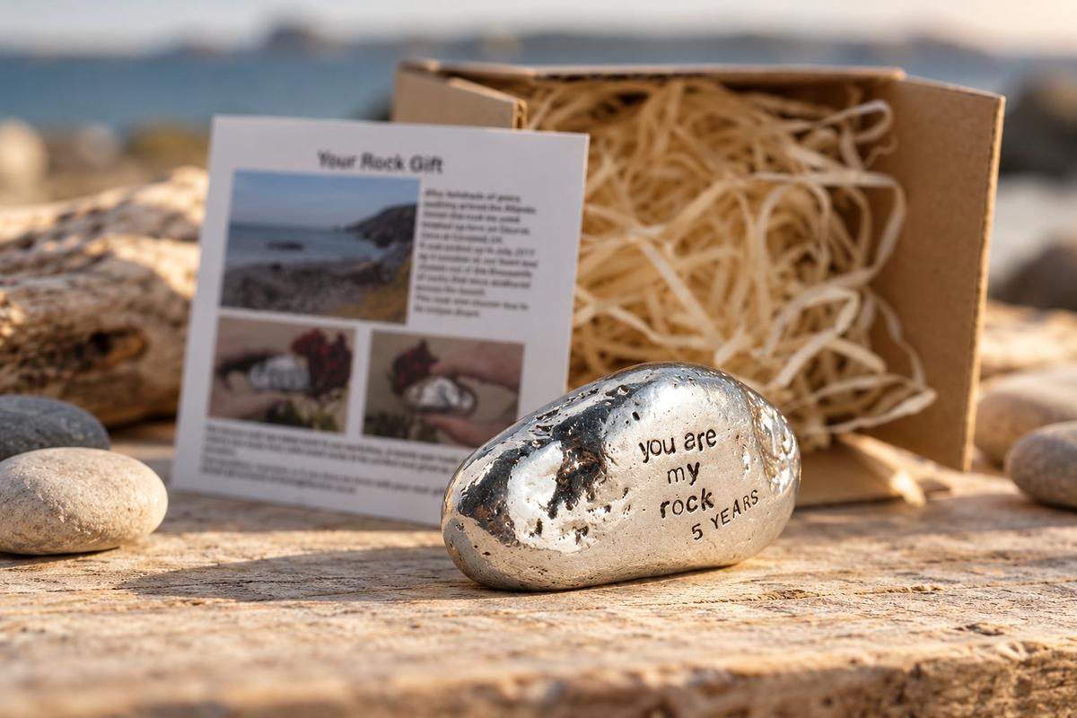 5th Anniversary You Are My Rock Gift Idea - Solid Metal Heavy Polished Rock Gift for 5 Year Anniversary