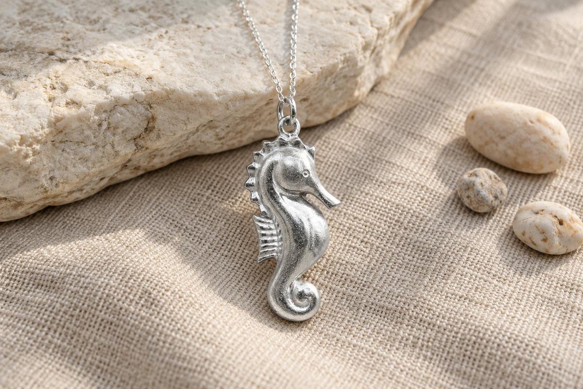 Tin Seahorse Pendant/Necklace (Large) - 10th Wedding Anniversary. Birthday.