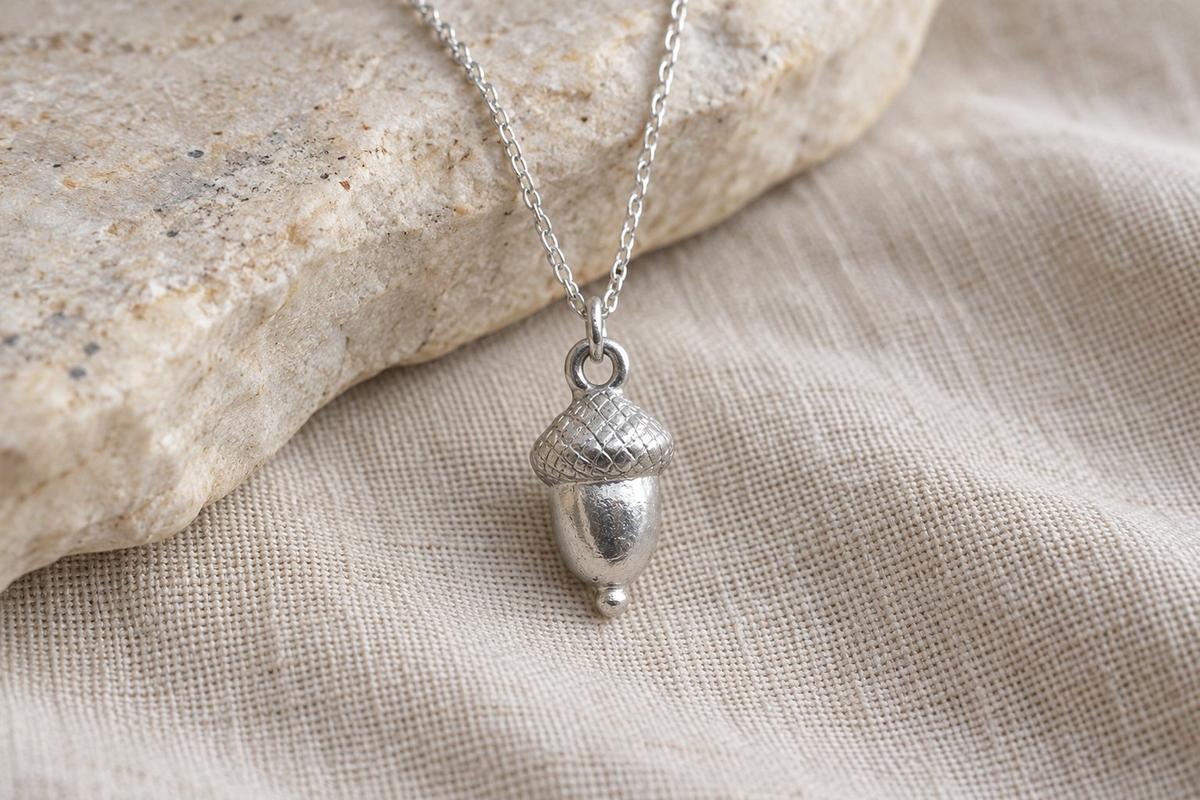 Tin Acorn Pendant/Necklace - 10th Wedding Anniversary. Birthday.