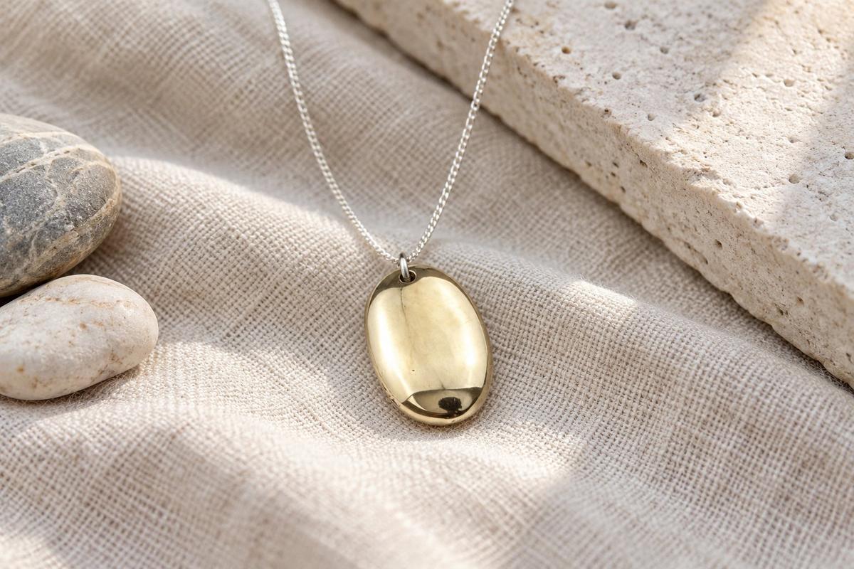 8th Anniversary Bronze Pendant – Solid Bronze Pebble Necklace on Sterling Silver Chain, Traditional Gift for Wife