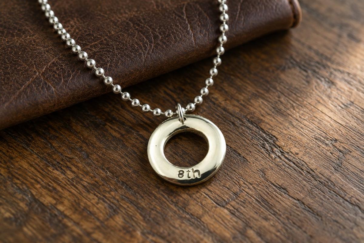 Mens Bronze Hoop Pendant - Stamped 8th for the 8th Anniversary