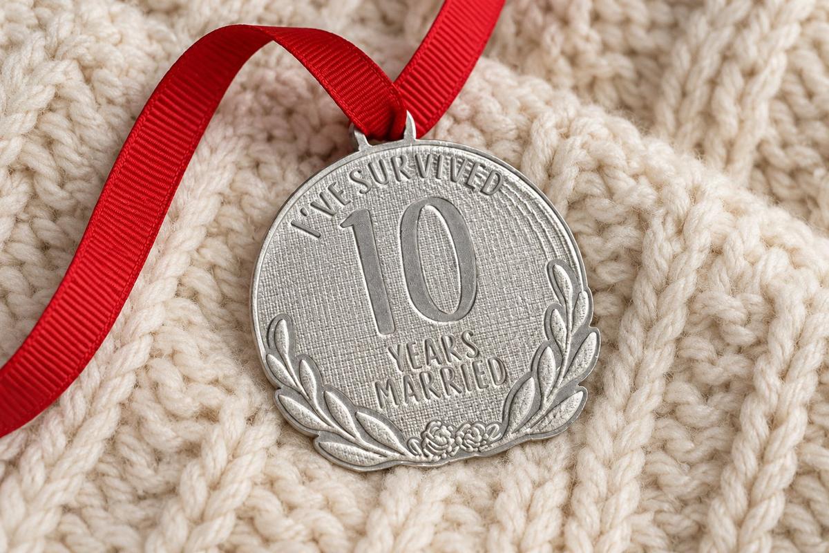 I've Survived 10 Years Married | Tin Anniversary | Anniversary Medal with Sarcastic Phrase