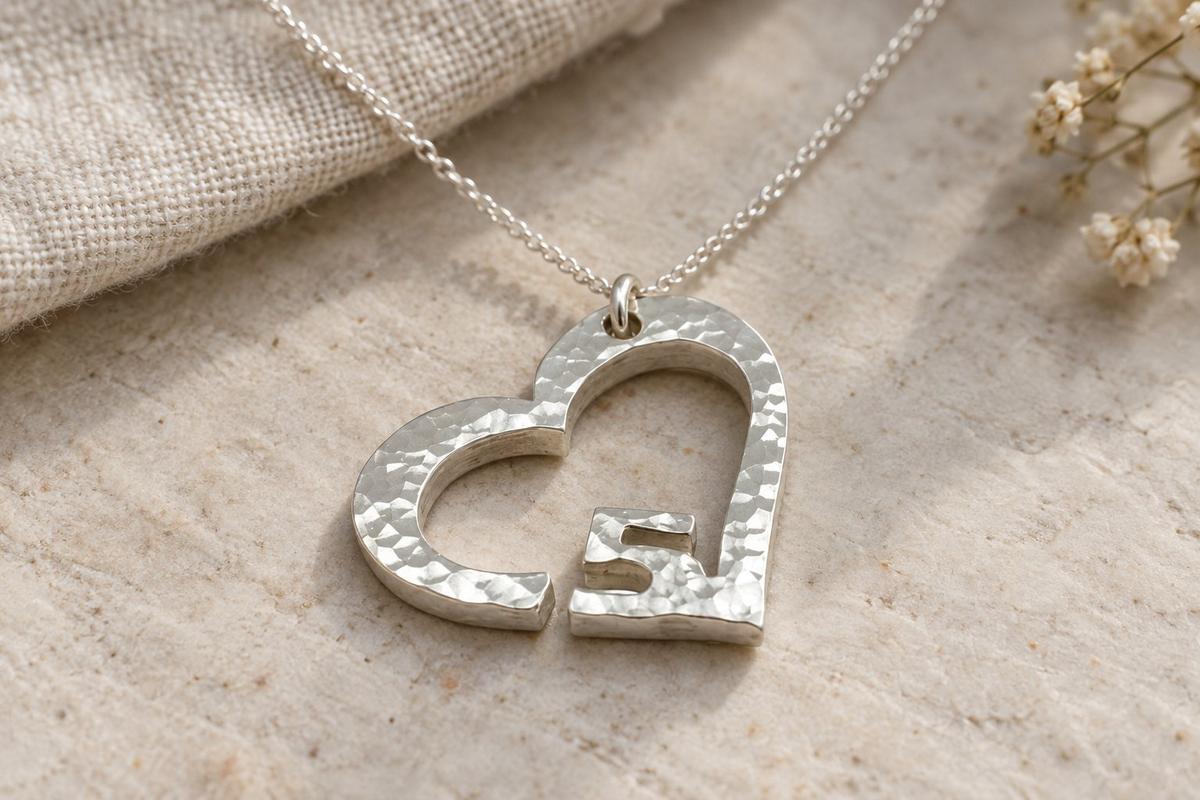 5th Anniversary Gift for Wife | Beaten Heart Pendant on Sterling Silver Chain | 5 Year Wedding Anniversary Necklace, Handmade Cornwall UK