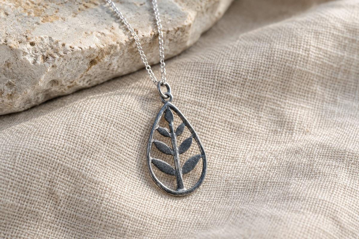 Tin Leaf Drop Pendant/Necklace - 10th Wedding Anniversary. Birthday.