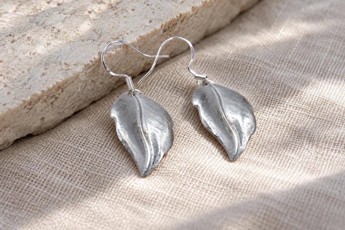 Tin Leaf Design Earrings - Anniversary or Birthday Gift