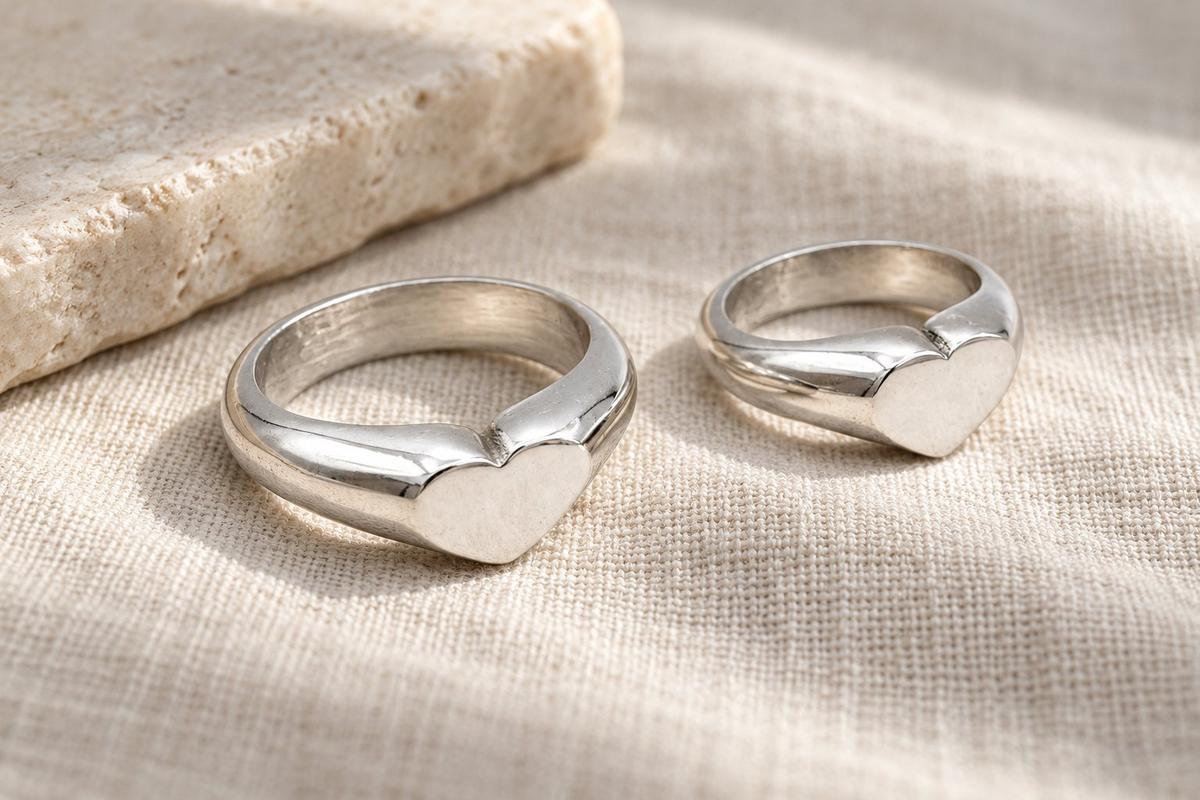 10th Wedding Anniversary Heart Signet Rings - Made from 100% Pure Tin (Pair)