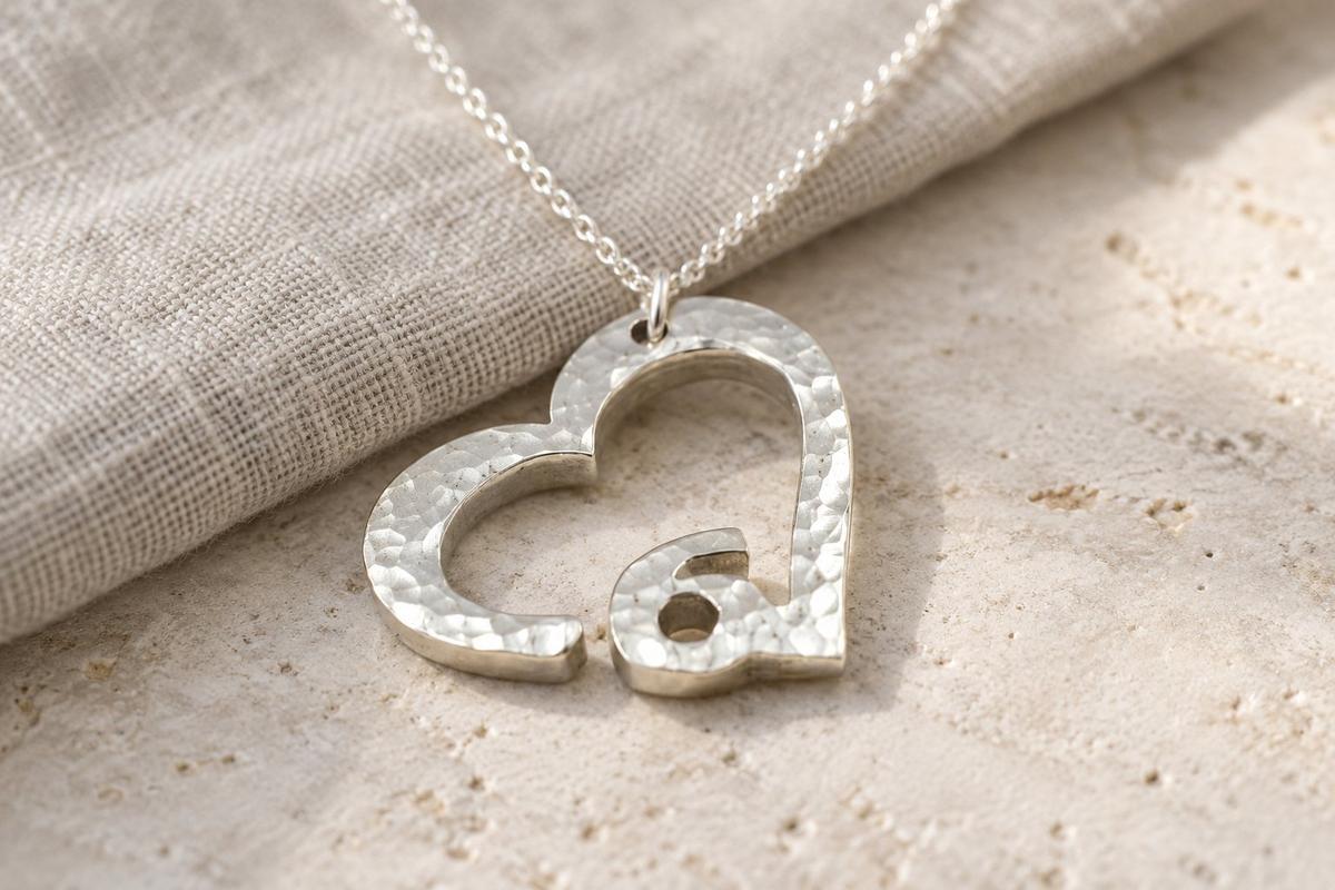 6th Anniversary Beaten Heart Pendant with Sterling Silver Chain