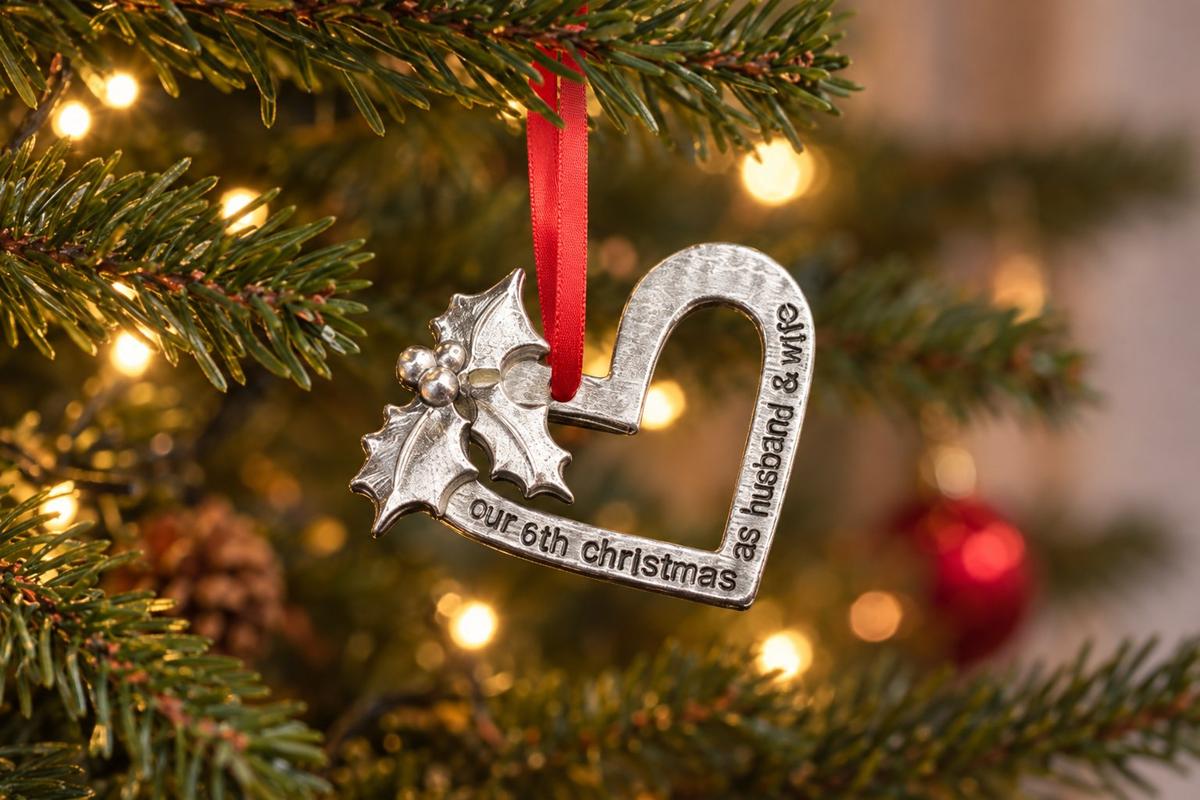 6 Year Anniversary Christmas Tree Ornament - Reads Our 6th Christmas as Husband & Wife