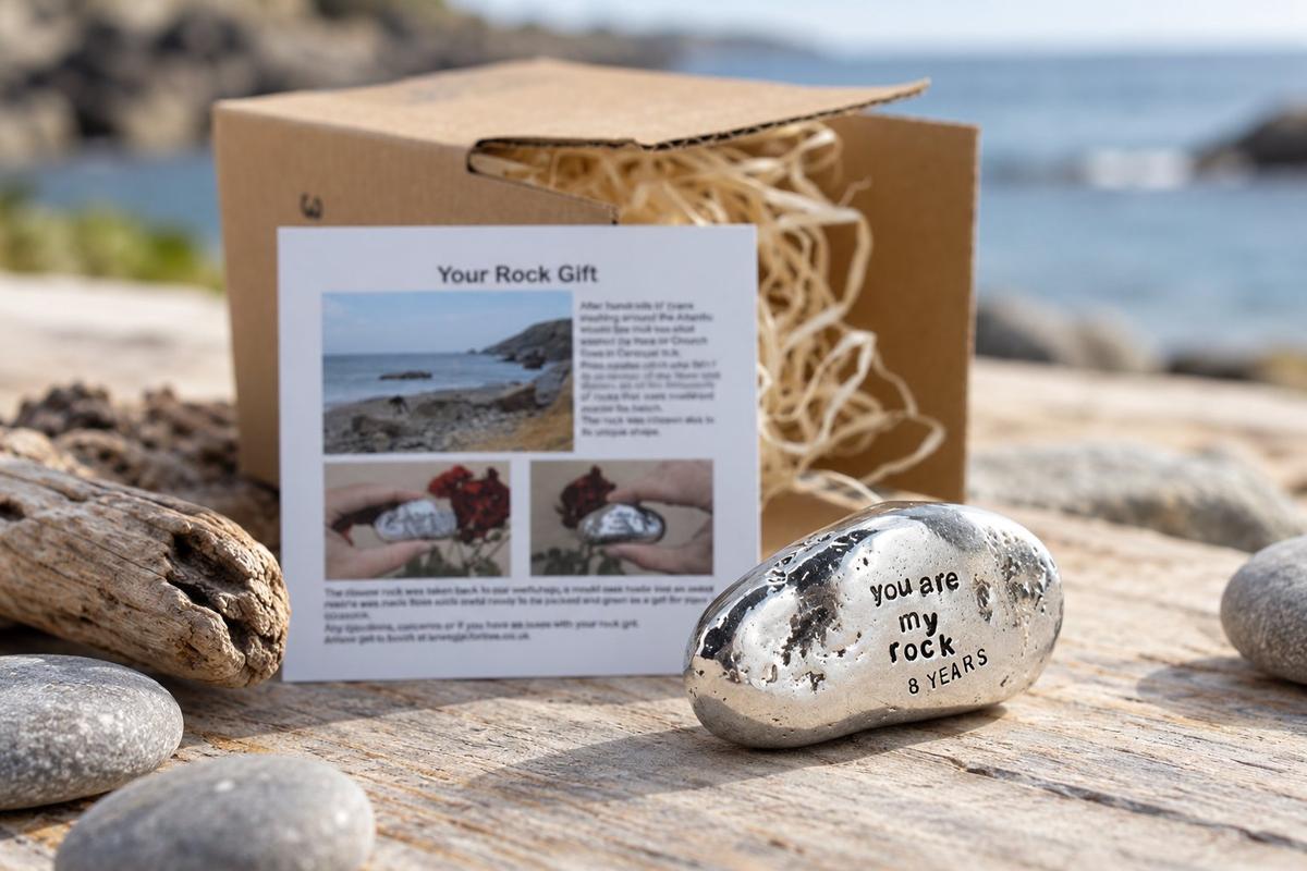 8th Anniversary You Are My Rock Gift Idea - Solid Metal Heavy Polished Rock Gift for 8 Year Anniversary