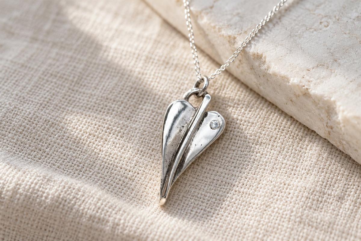 Tenth Anniversary diamond and tin leaf pendant - 10th wedding anniversary necklace